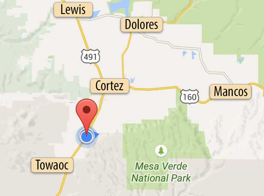 Location of Grizzly Roadhouse Bed & Breakfast and Vacation Rentals in southwest Colorado